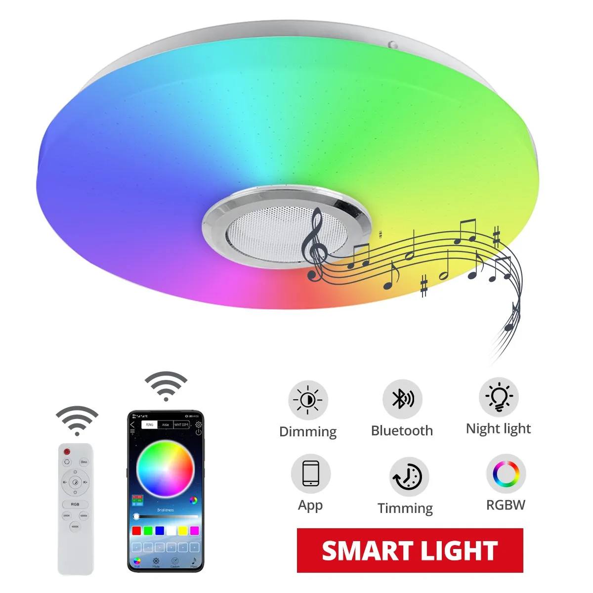 inteligente rgb dimmable musica lampada do teto alto falante bluetooth luminaria controle remoto e app 60w ac 220v 01