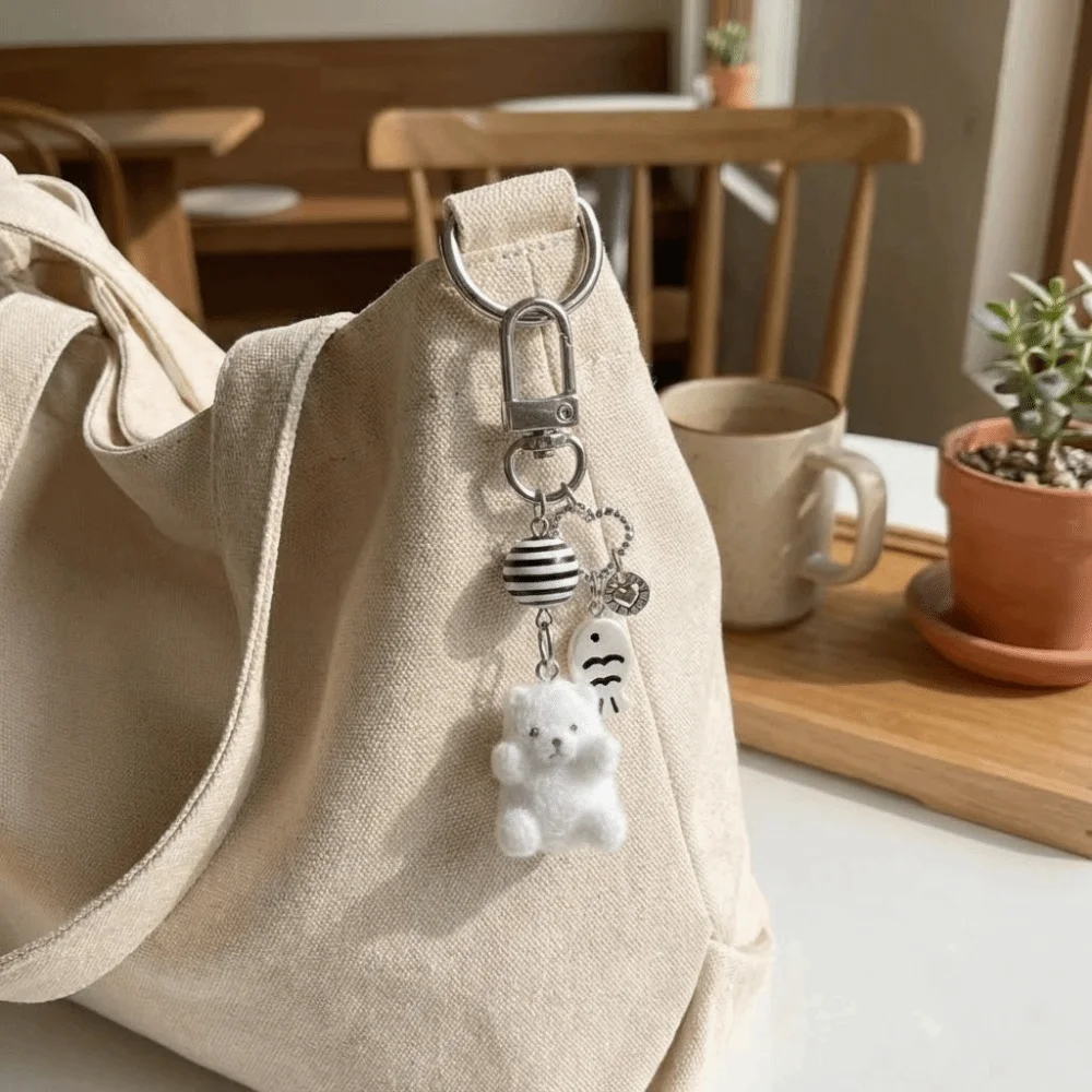 Fashionable Cute Design Flocking Keychain Soft Cartoon Keyring Animal Pendant Car Key Holder Gift