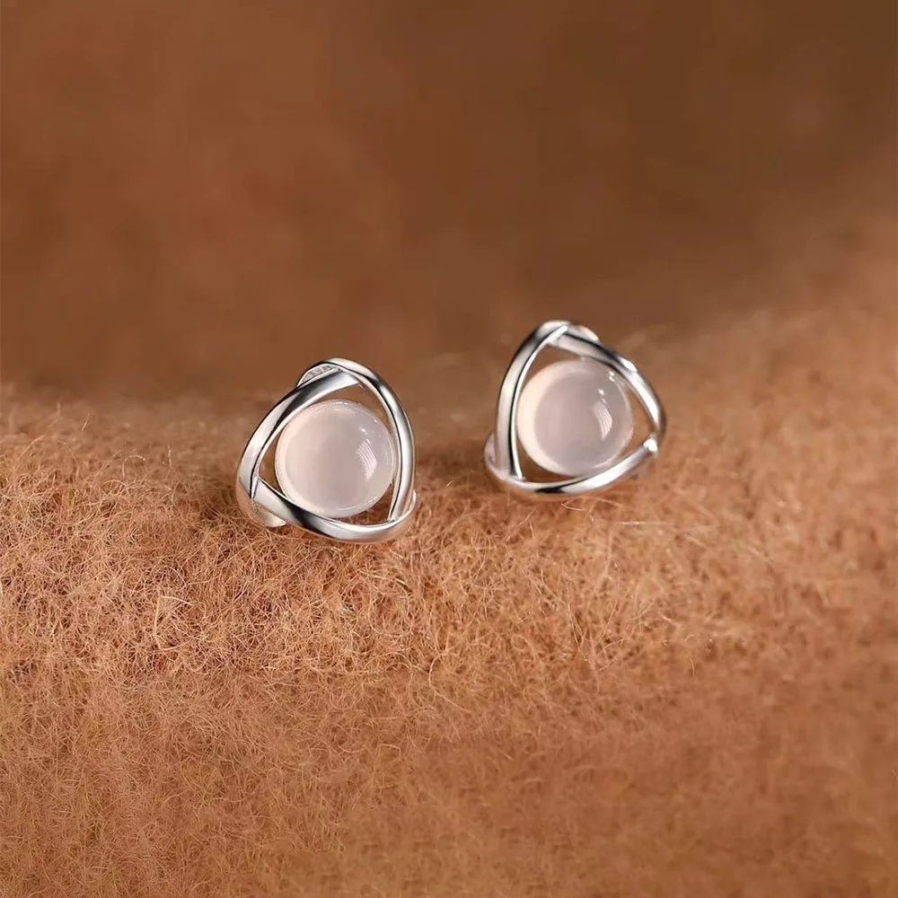 Niche Luxury 925 Silver Needle Opal Triangle Stud Earrings For Women Party Minimalist Geometric Fashion Jewelry