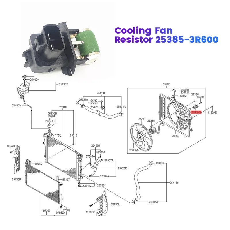 AEE5-Engine Cooling Fan Resistor 25385-3R600 For Hyundai Azera Kia K7 2012-2015 3.3L V6 253853R600