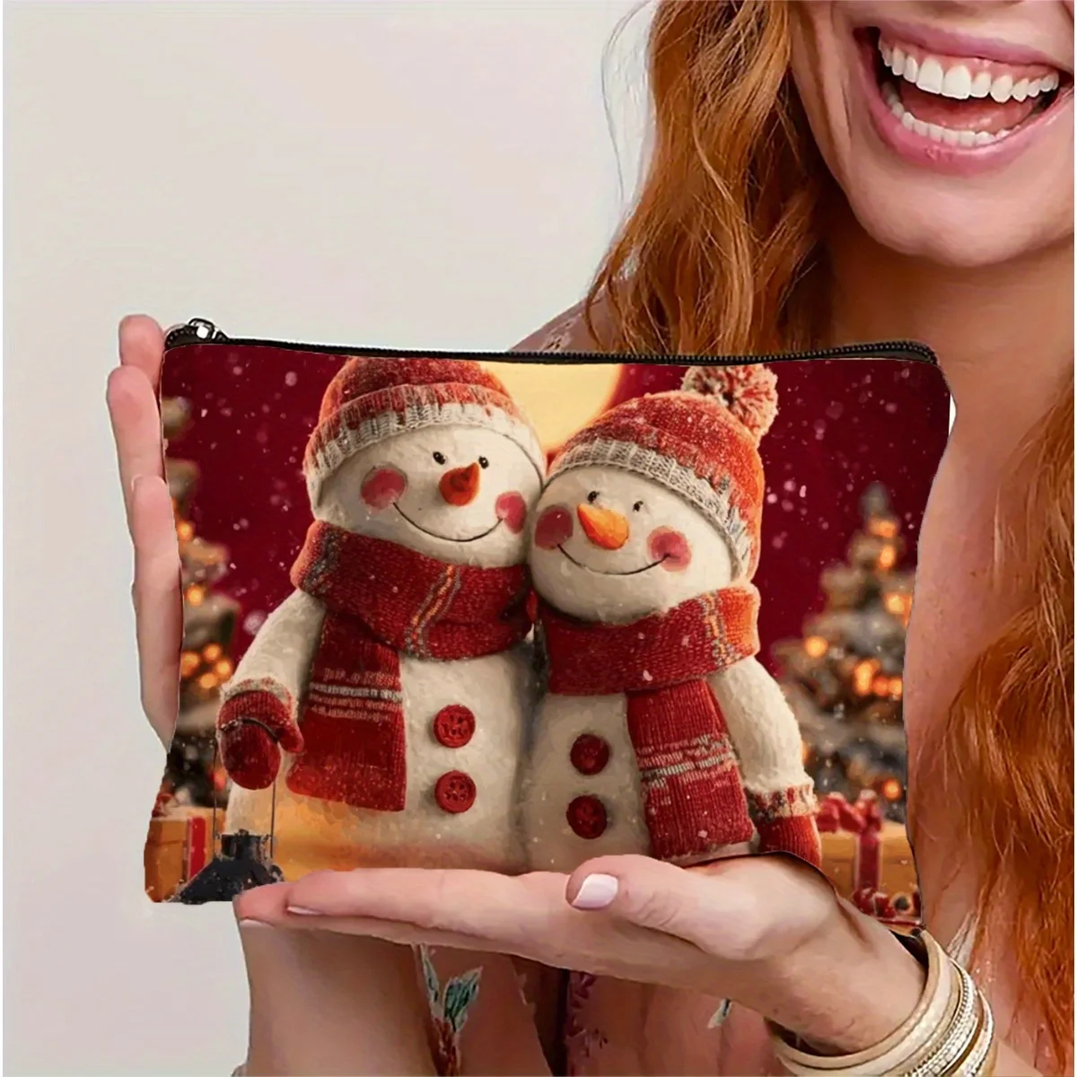 ACute snowman patterned makeup bag- multifunctional zipper pouch, jewelry storage bag, perfect travel zipper small storage bag.
