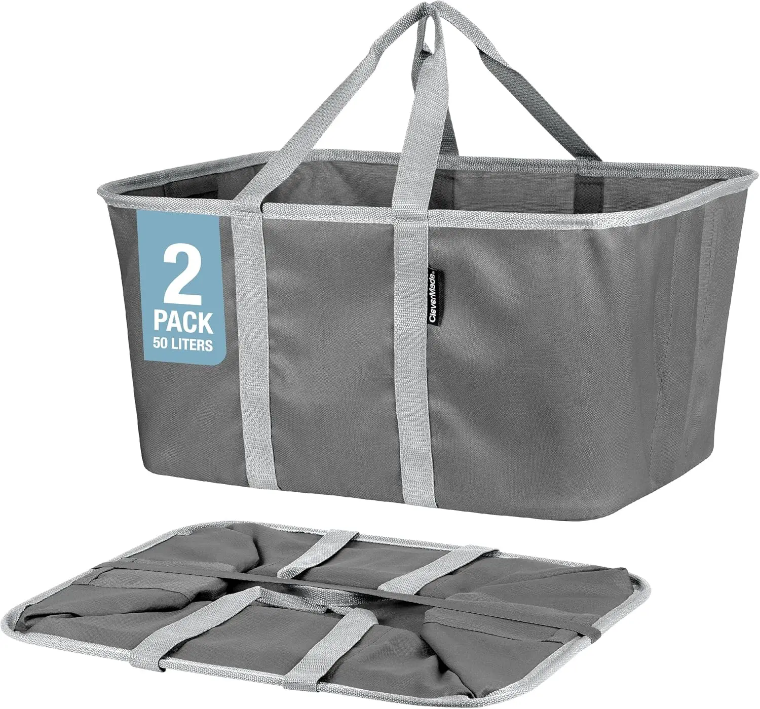 Collapsible Laundry Tote, Charcoal/Gray 2PK-50L (13 Gal) Collapsible Laundry Baskets Sturdy Pop-Up Wire Frame Long Carry Handles