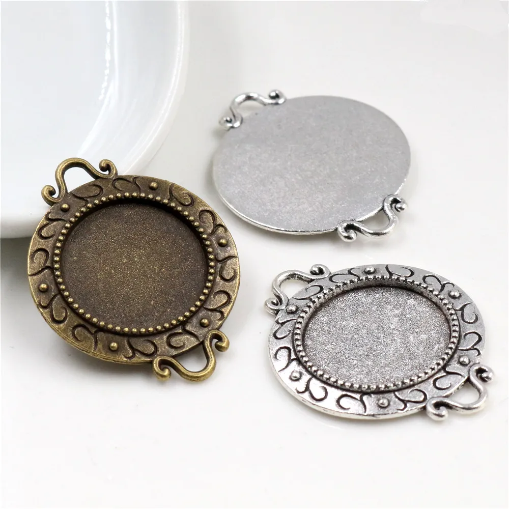 10pcs 18mm Inner Size Antique Bronze And Silver Plated S Texture Connection Style Cabochon Base Cameo Setting Charms Pendant