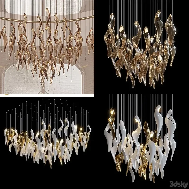 for Firelux custom luxury hotel lobby lighting, with light source twist leaf chandelier