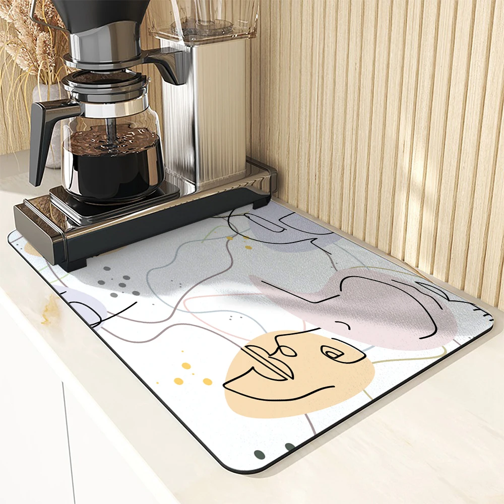 1pc Drying Mat Facial Line Abstraction Non-Slip Absorbent Mat Tableware Kitchen Counter Drain Mats Placemats for Table