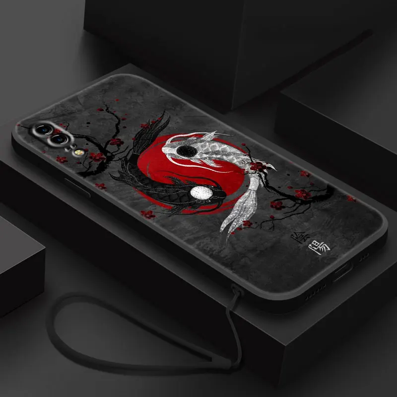 Japanese Art Dragon Yin Yang Case For Huawei P Smart Z S 2021 2020 2019 2018 P50 P40 P30 P20 Pro P10 P9 P8 Lite 2017 5G Black