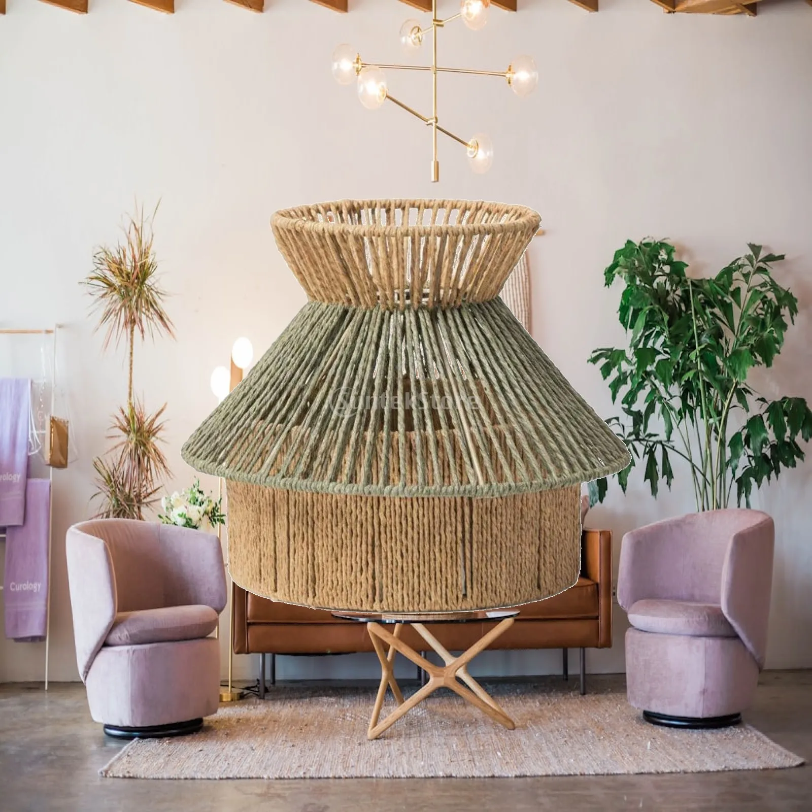 Woven Paper Rope Lampshade Handwoven Design Tiered Lampshade Pastoral Atmosphere Bohemian Pendant Shade for Kids, Nursery,