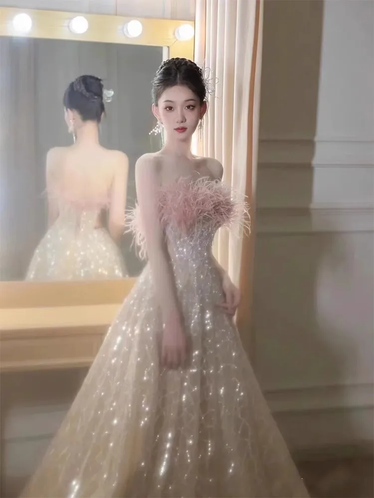 Princ Sle Long Evening Gown with ter Ne Design for Performance Birthday Par Host Adult Ceremony Singing ow C...