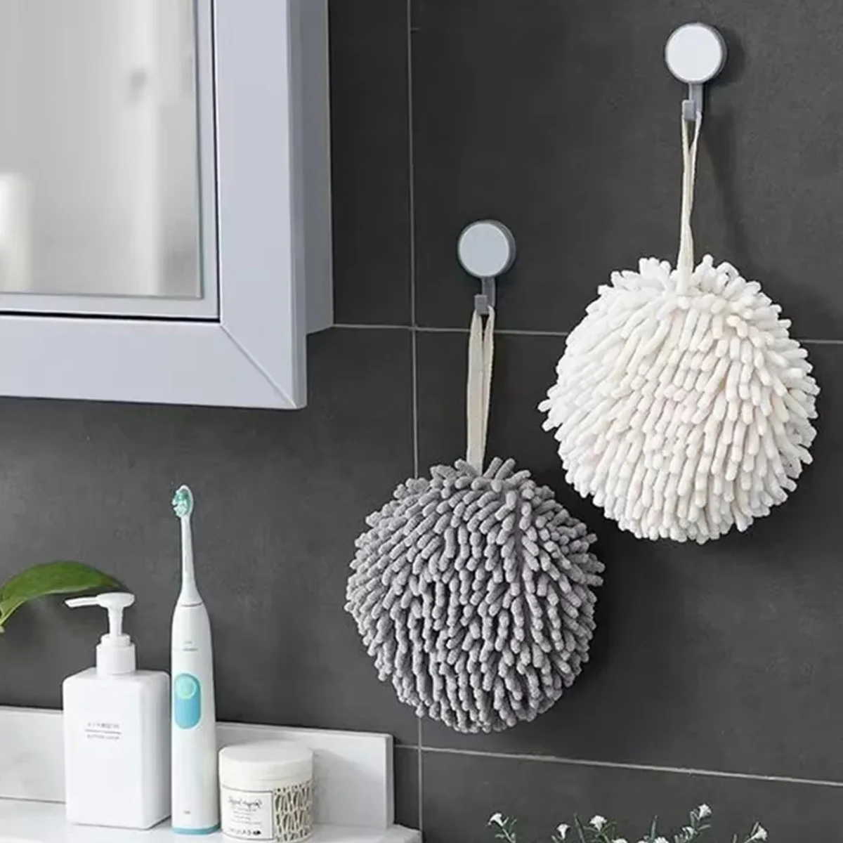 ห้องครัวห้องน้ำผ้าเช็ดมือลูกบอลน่ารักผ้าขนหนูแห้งเร็วนุ่มดูดซับทนทานผ้าขนหนูไมโครไฟเบอร์สำหรับห้องครัวบ้านห้องน้ำ