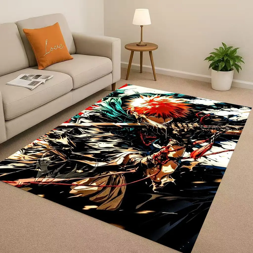 Anime Bleach Kurosaki Ichigo Cartoon Living Room Non-Slip Area Rug Carpet for Bedroom Sofa,Easy Clean Home Decor Doormat Playmat