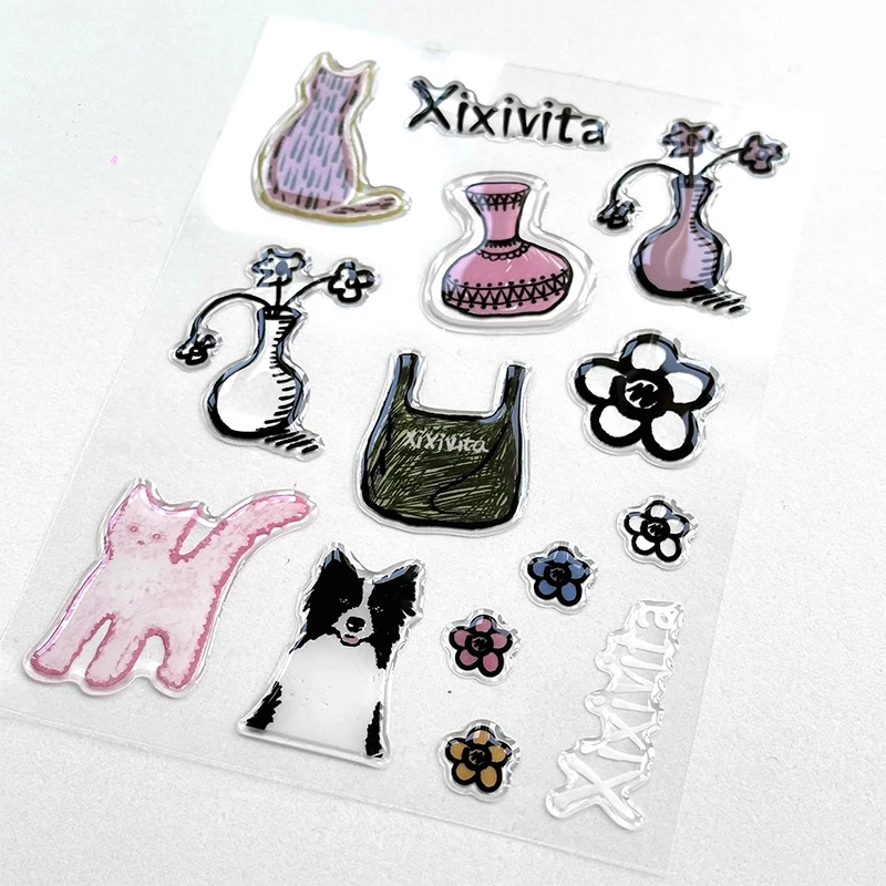 لطيف الكرتون أكياس الحيوانات الأليفة ثلاثية الأبعاد هلام ملصقات شفافة الراتنج هلام ذاتية اللصق الديكور DIY بها بنفسك الحالات الهاتف أجهزة الكمبيوتر اللوحية #4