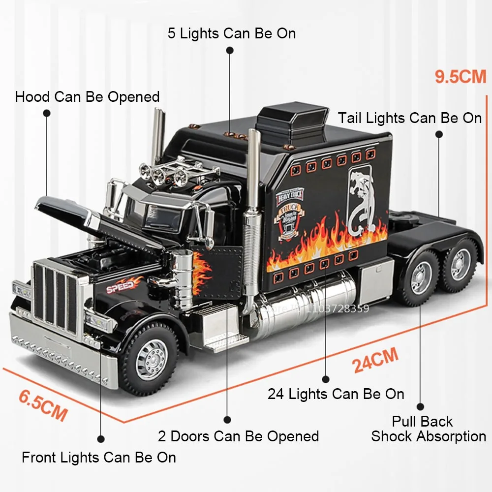 1:24 escala peterbilt389 modelos de brinquedo de carro liga diecast tratortruck brinquedos som luz portas abertas puxar para trás para crianças edutainment