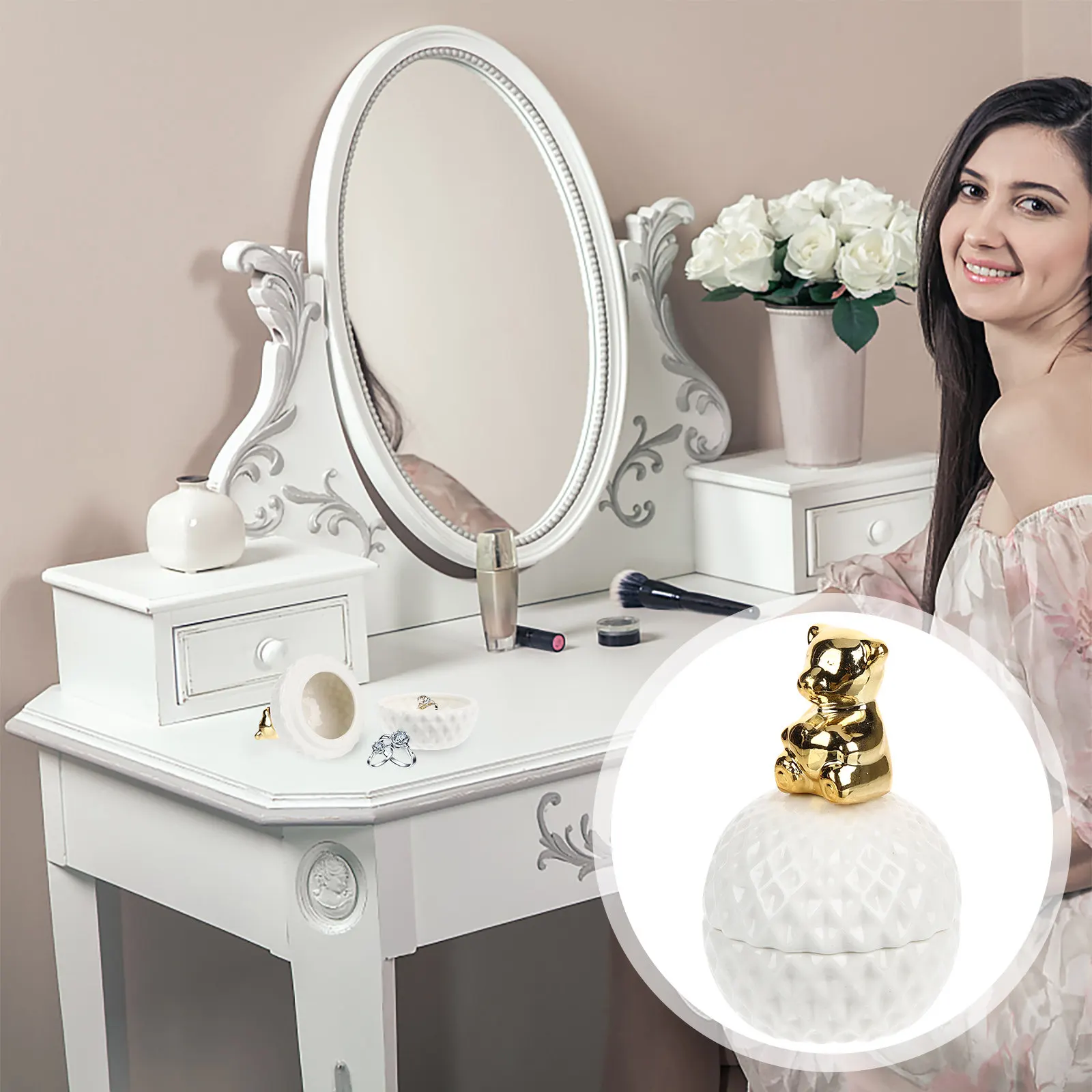 

Decorative Jewelry Box Ceramic Animal Themed Storage Container for Small Accessories Organizing Desktop Display Gift Option