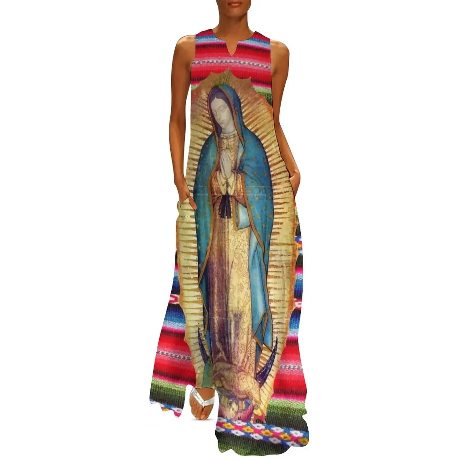 

Our Lady of Guadalupe Virgen Maria Zarape Virgin Mary Catholic 113 Long Dress long sleeve dresses Long dress Dress