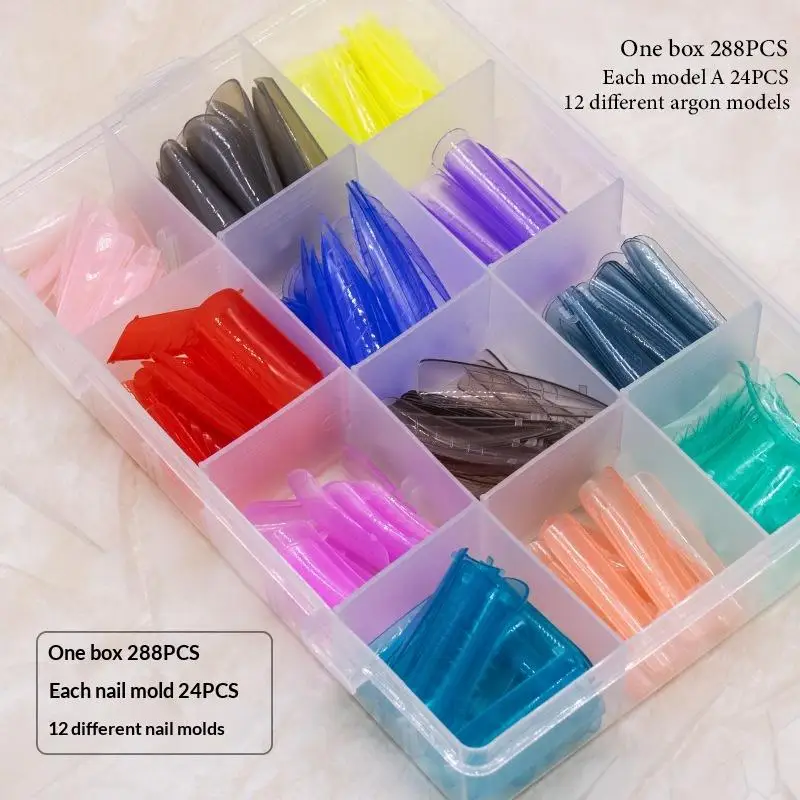 

288PCS Mixed Colorful Nail Dual Forms Set Full Nail Forms For Reusable Nail Tips Nail Extension Forms Acrylic Nail Dual Forms