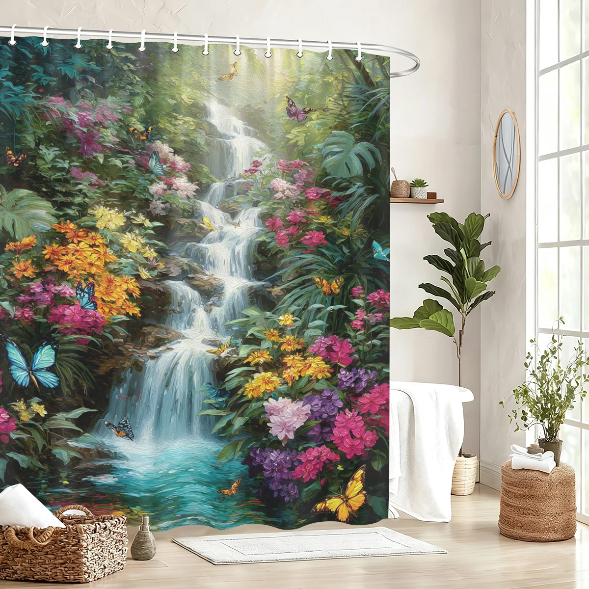 

Vivid Mermaid & Scenic Pattern Polyester Shower Curtain - Stylish Bathroom Decor, Artistic Bath Linen for Home