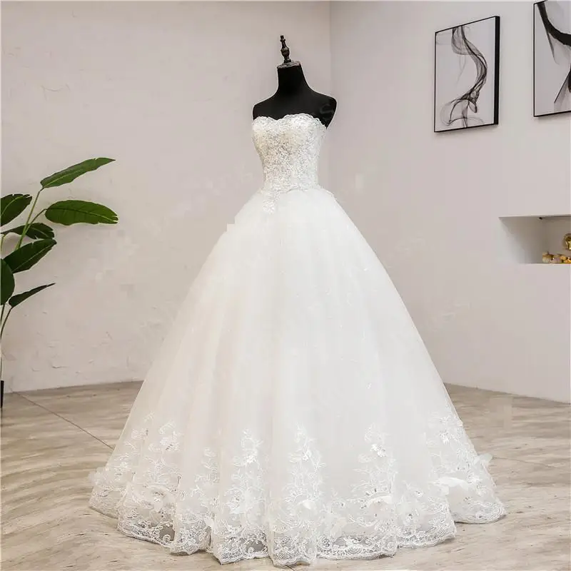 Laço de luxo vestido de casamento sem alças, vintage nupcial vestidos de baile plus size, branco, foto real, alta qualidade, novo, 2024