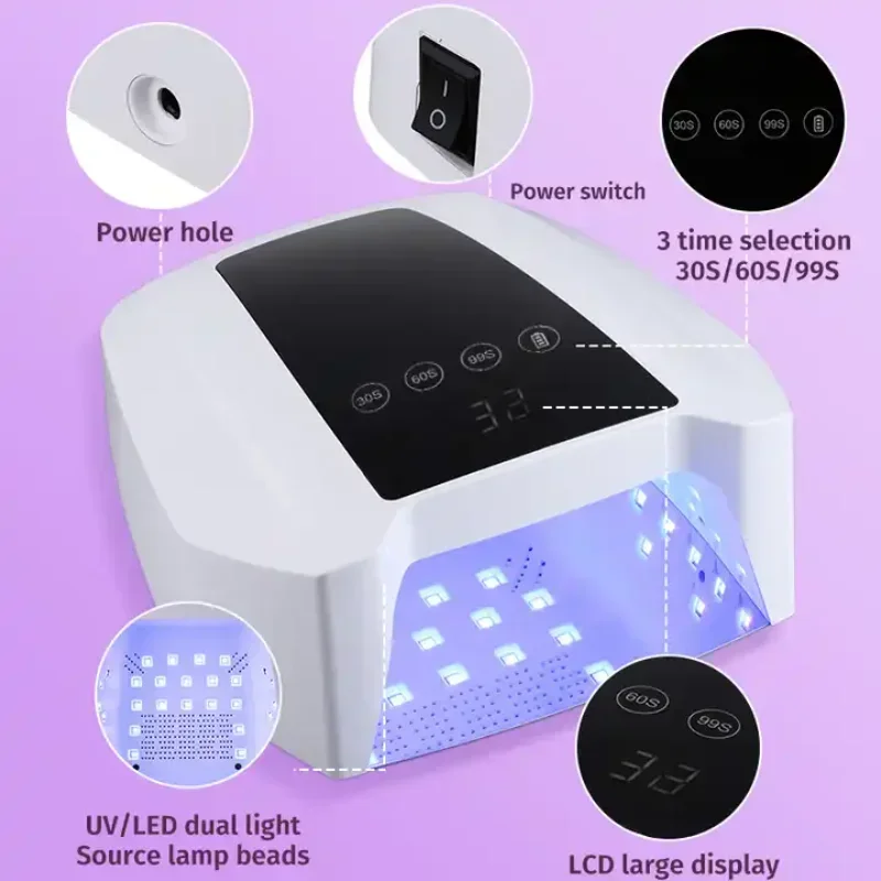 72w UV Gel Nail Lamp LED Purple Light Dryer Nail Light Therapy Machine Intelligent Sensor Wireless Charging Fast Drying Light