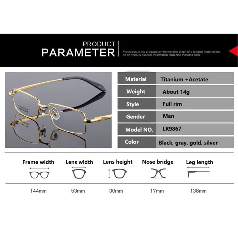 HDCRAFTER Pure Titanium Eyeglasses Frame Men Myopia Optical Prescription Glasses Frames Spectacles Eyewear Metal Glasses Frame
