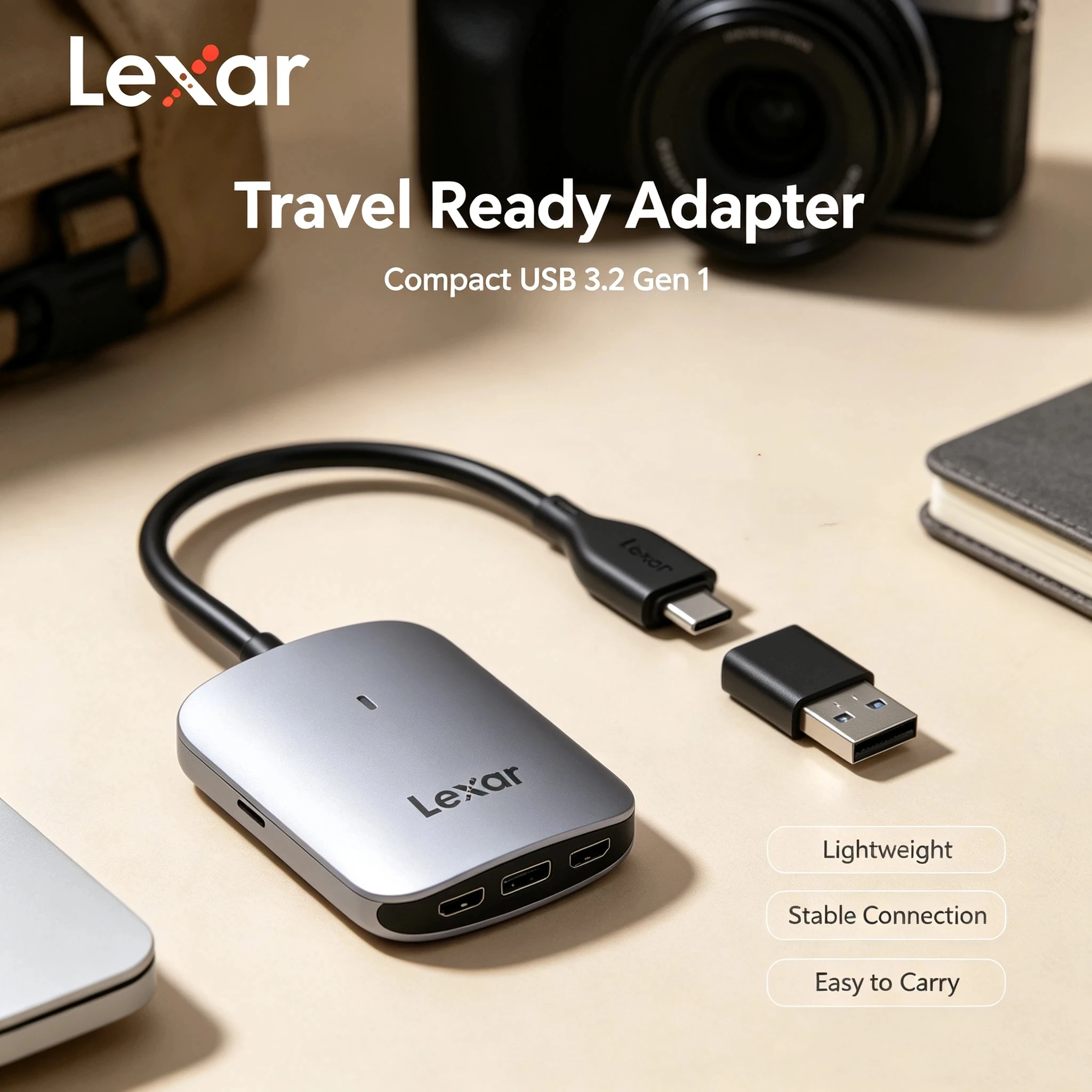 Lexar CFexpress Type A Card Reader 900MB/s Read Portable USB-C to USB-A Adapter for Laptop Backup Bus Powered Hot Swap No Driver