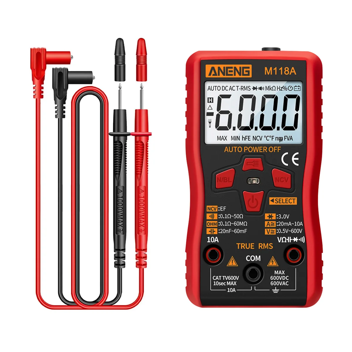 

A22I M118A Mini Digital Multimeter Automatic True RMS Tester 6000 Counts Auto-Ranging AC/DC Transistor Voltage Meter