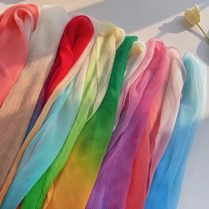 

candy gradient crumpled silk scarf women, summer lightweight soft gauze breathable short scarf, neck scarf trave