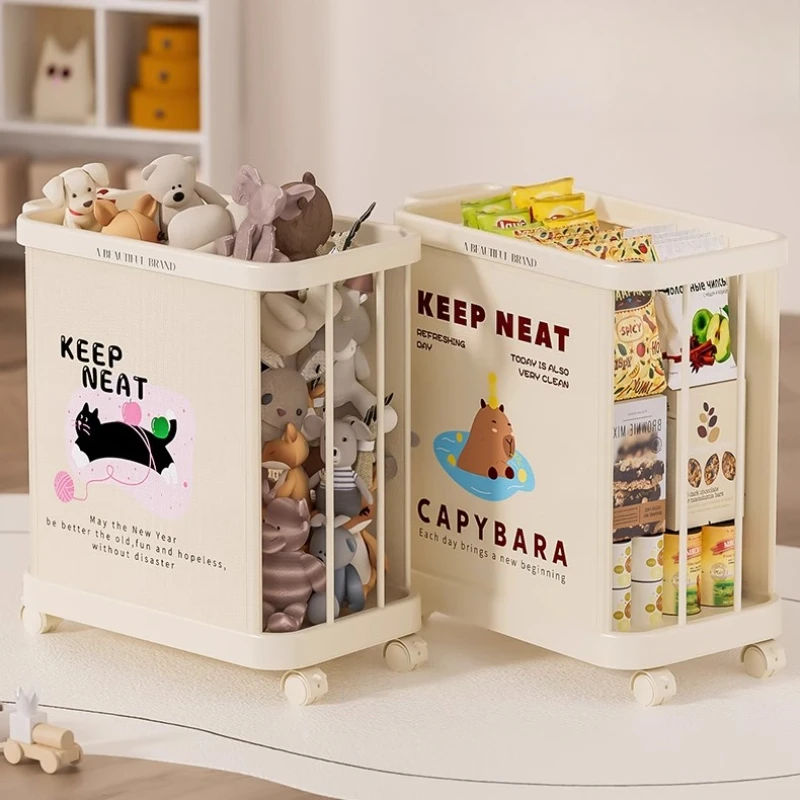 ‌ سلة سلة غسيل كريمية أنيقة، صندوق تخزين كبير للحمام، فتحة واسعة وعجلات ناعمة، منظم قماش متين للمنزل