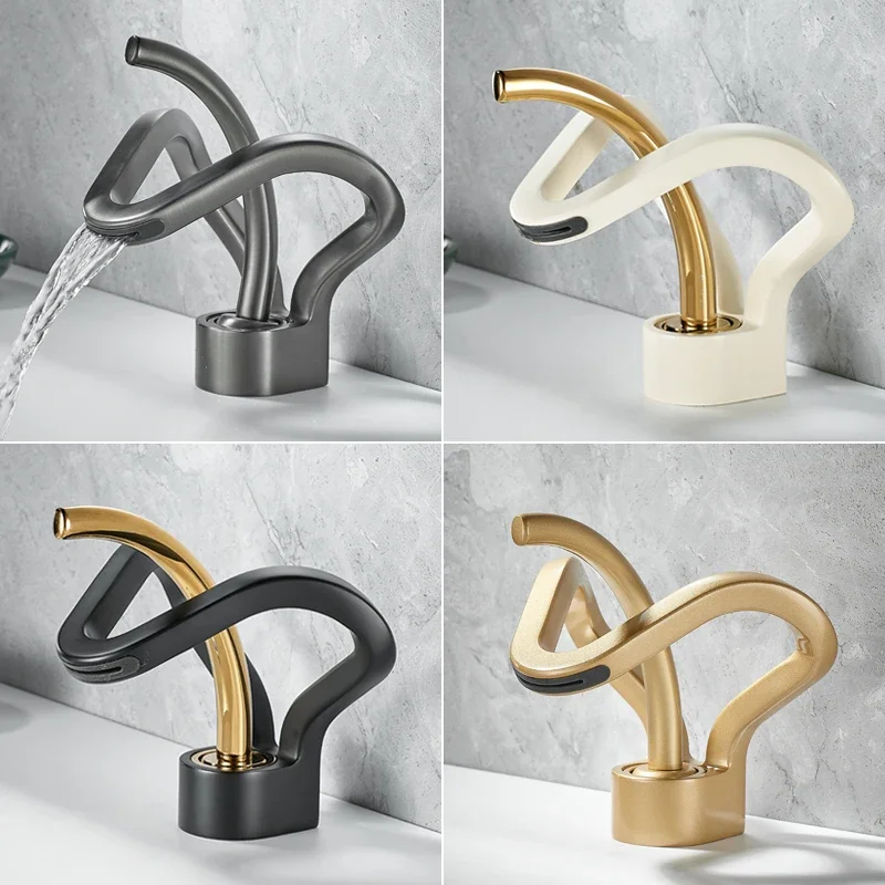 Factory Direct 2026 Faucet Bathroom Hollow Out Design Waterfall Basin Mixer Taps Cold and Hot Milk White Gold Basin Faucet