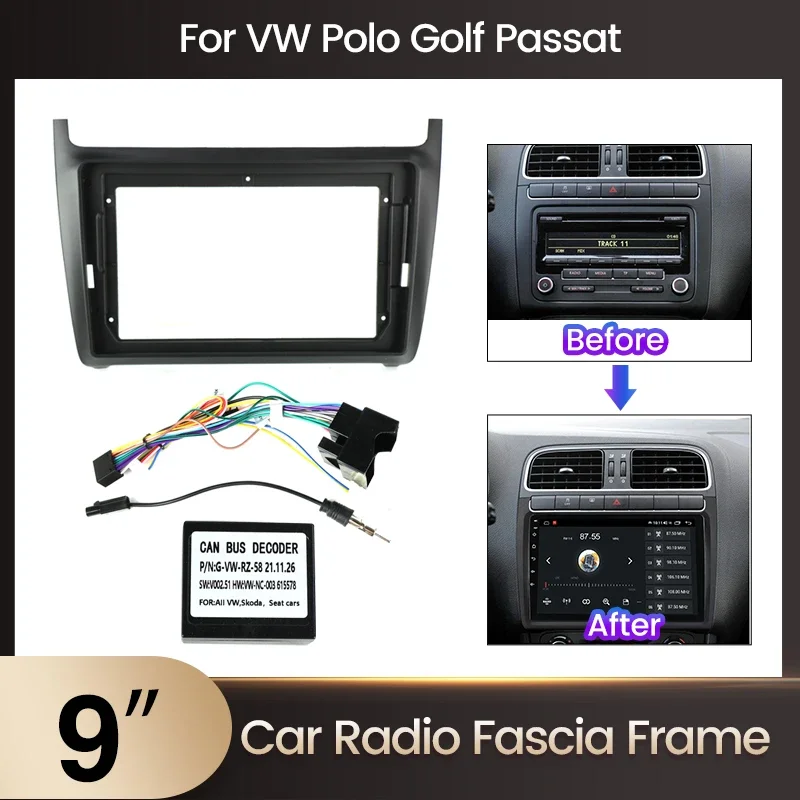 2 din Autoradio 9 Zoll Gesichts rahmen für VW Volkswagen Polo 5 Golf Passat Limousine Stereo Panel Armaturen brett Installation zubehör