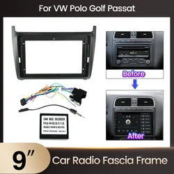 2 Din Car radio 9inch Face Frame For VW Volkswagen Polo 5 Golf Passat sedan Stereo Panel Dashboard Installation Accessory