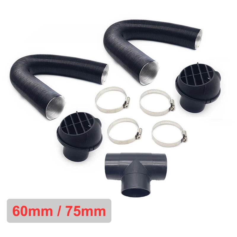 

60mm 75mm Car Auto Heater Pipe Duct T Piece Warm Air Outlet Vent Hose Clips Set For Parking Diesel Heater Webasto Eberspacher