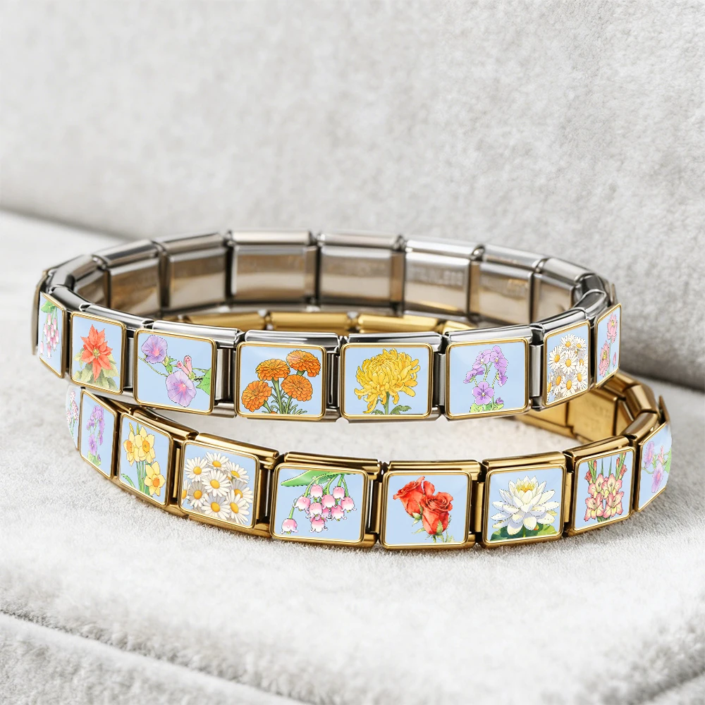 Original Design 2026 Bunte Glasur Dezemberblumen Italienische Glieder passend für 9mm Edelstahl-Charm Schmuckherstellung Armband Geschenk DIY – Detail 3