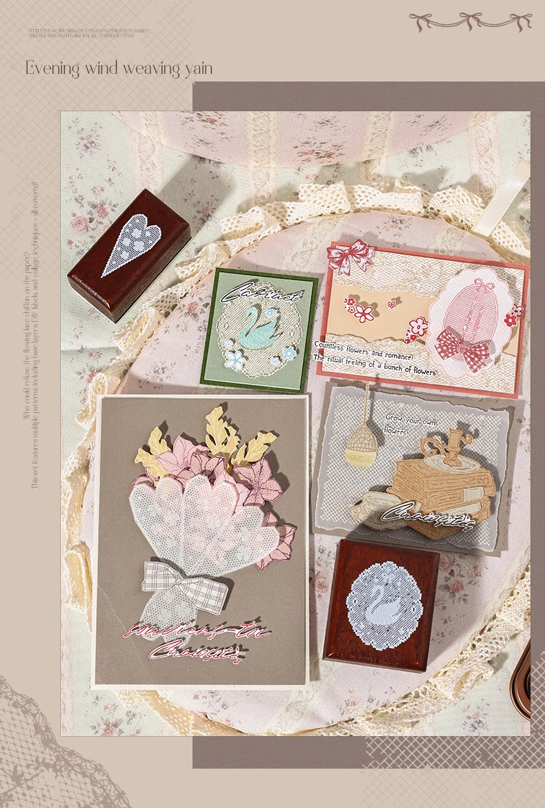Journal GO Vintage Spitzenblumen-Collage Holzstempel Kreatives DIY Journal Scrapbook Karten Bastelmaterial Landschaftsmaterial Schreibwaren – Detail 4