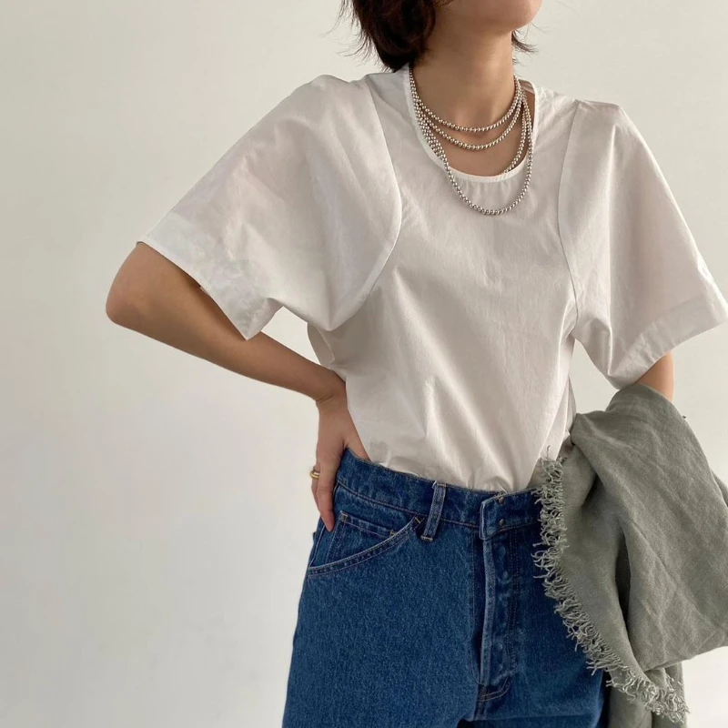 Summer New Japan Style Simple Lady Top Elegant Design O-neck Short Sleeve Loose Casual Blouse Shirt All-match Pullover Blusas