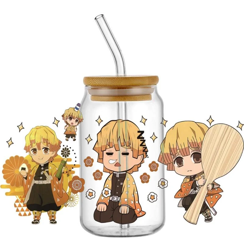 Miniso Demon Slayer Popular anime pattern 16oz UV DTF Libbey Wrap Tumbler Stickers Glass Can Selfadhesive Waterproof