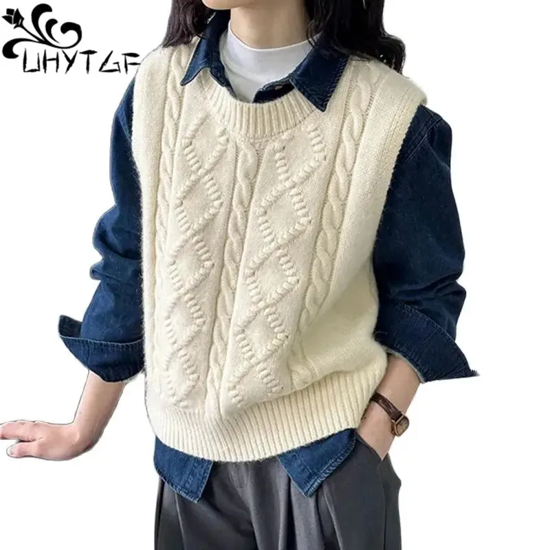 

Winter Sweater Vest Women Pullover Knitting Overszie Sweaters Female Sleeveless Tank Girls Loose Elegant Knitted Thick Tops 2975