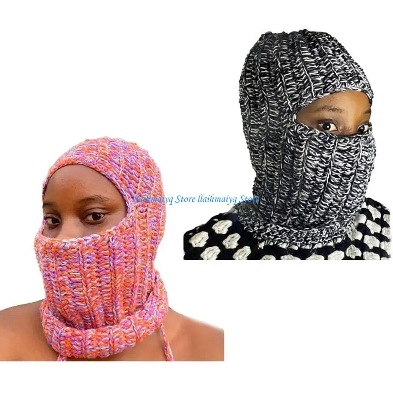 

573B Winter Balaclava Neck Protect Hat Mixed Color Hood Windproof Hat for Adult