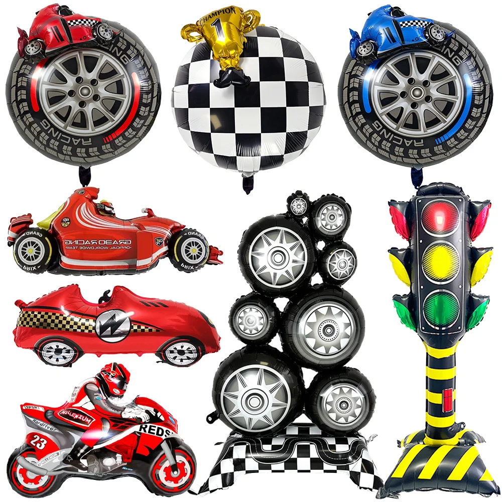 Racing Car Aluminum Foil Balloons Traffic Light Motorcycle Wheel Tire Foil Balloons Boys Gift Racing Birthday Party Decor Ballon