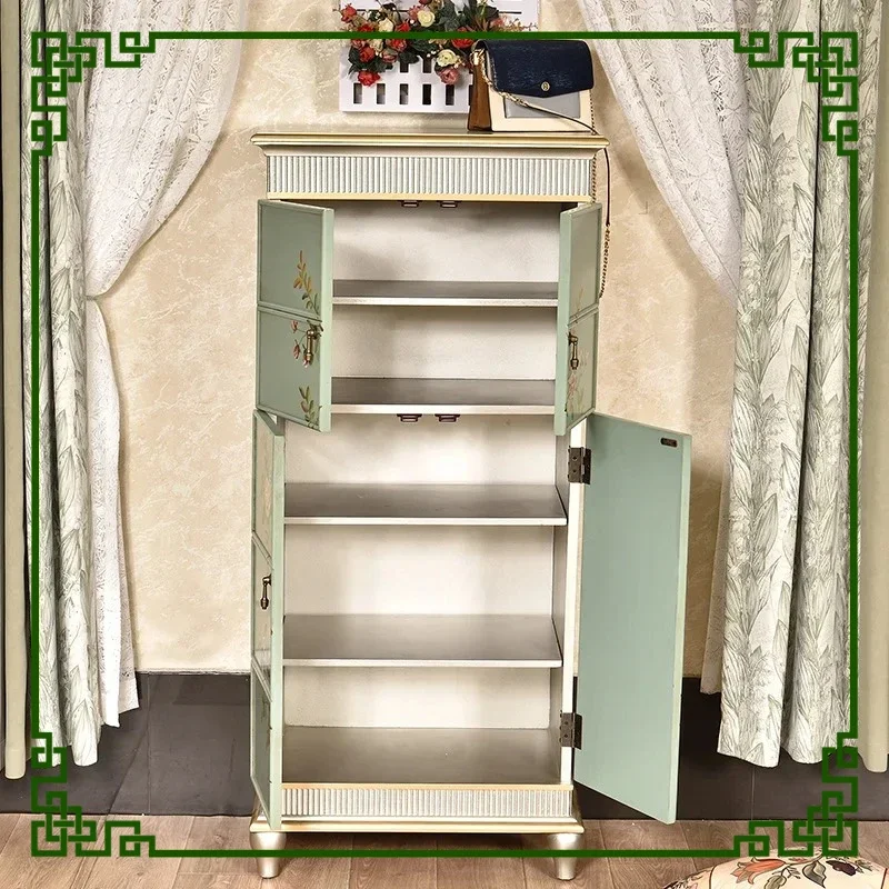 TAO American Rural Entry Shoe Cabinet Narrow And High Stacked Cabinet Storage Porch Decorative TV Side Cabinet