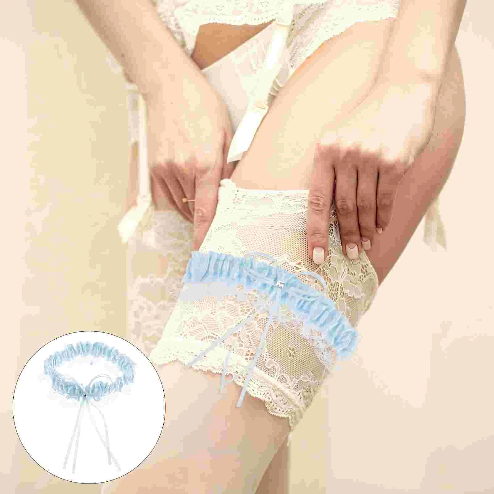 Wedding Bride Bowknot Leg Prom White Blue Lace Garters for Bridal Bridesmaid