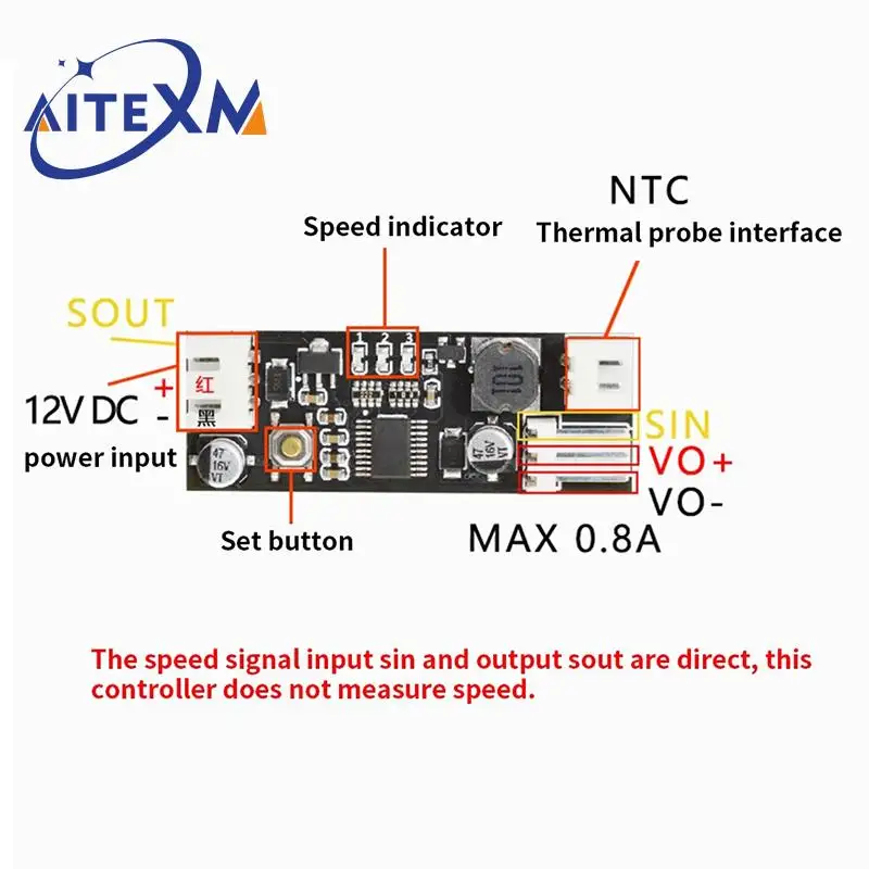 Single 12V 0.8A DC PWM 2-3 Wire Fan Temperature Control Speed Controller Chassis Computer Noise Reduction Module NTC B 50K 3950