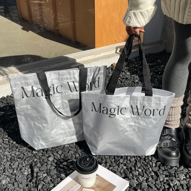 

Custom.Silver Clothing Store Large Capacity Woven Bag Women's Clothes Clothes Packaging Tote Bag Thickened Shopping Packing Bel