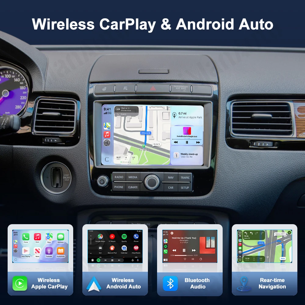 IMANAUTO Wireless CarPlay AirPlay Box Android Auto Module for VW Touareg RNS850 7P With Camera Support