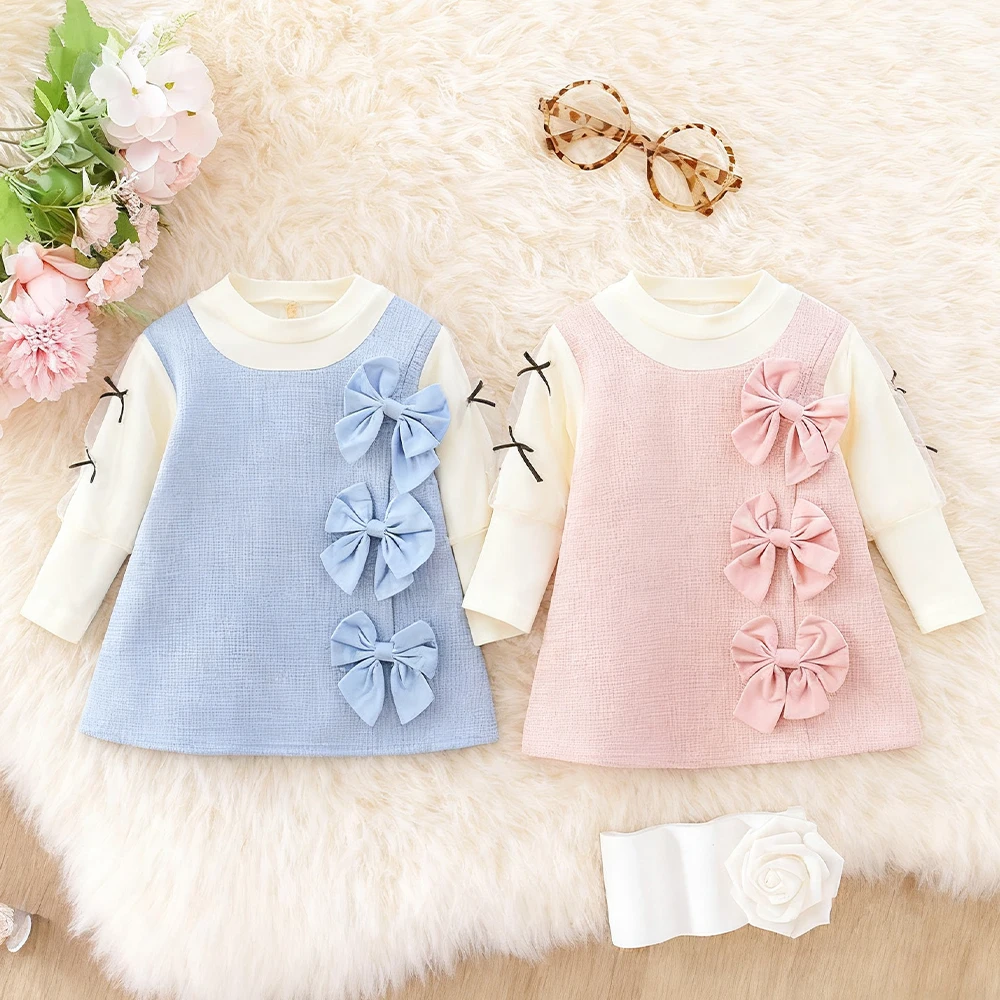Baby Mädchen Kleid Sommer Bogen Baumwolle Langarm Mädchen Kleid Nette Geburtstag Party Baby Kleid Baby Mädchen Kleidung