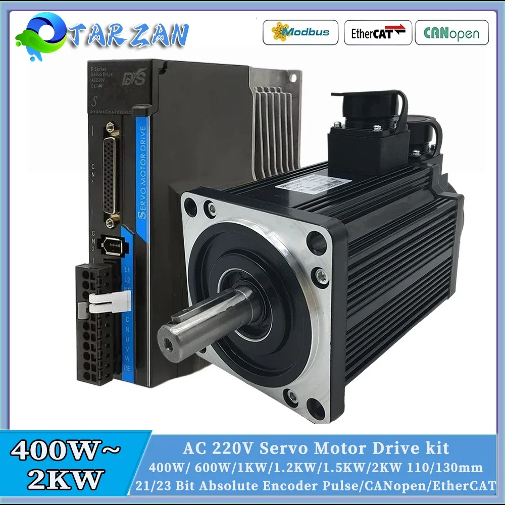 

220V AC Servo Motor Kit 60 80 110 130mm flange 400W 750W 1KW 1.5KW 21Bit Absolute Magnetic Encoder RS485 Pulse EtherCAT CANopen