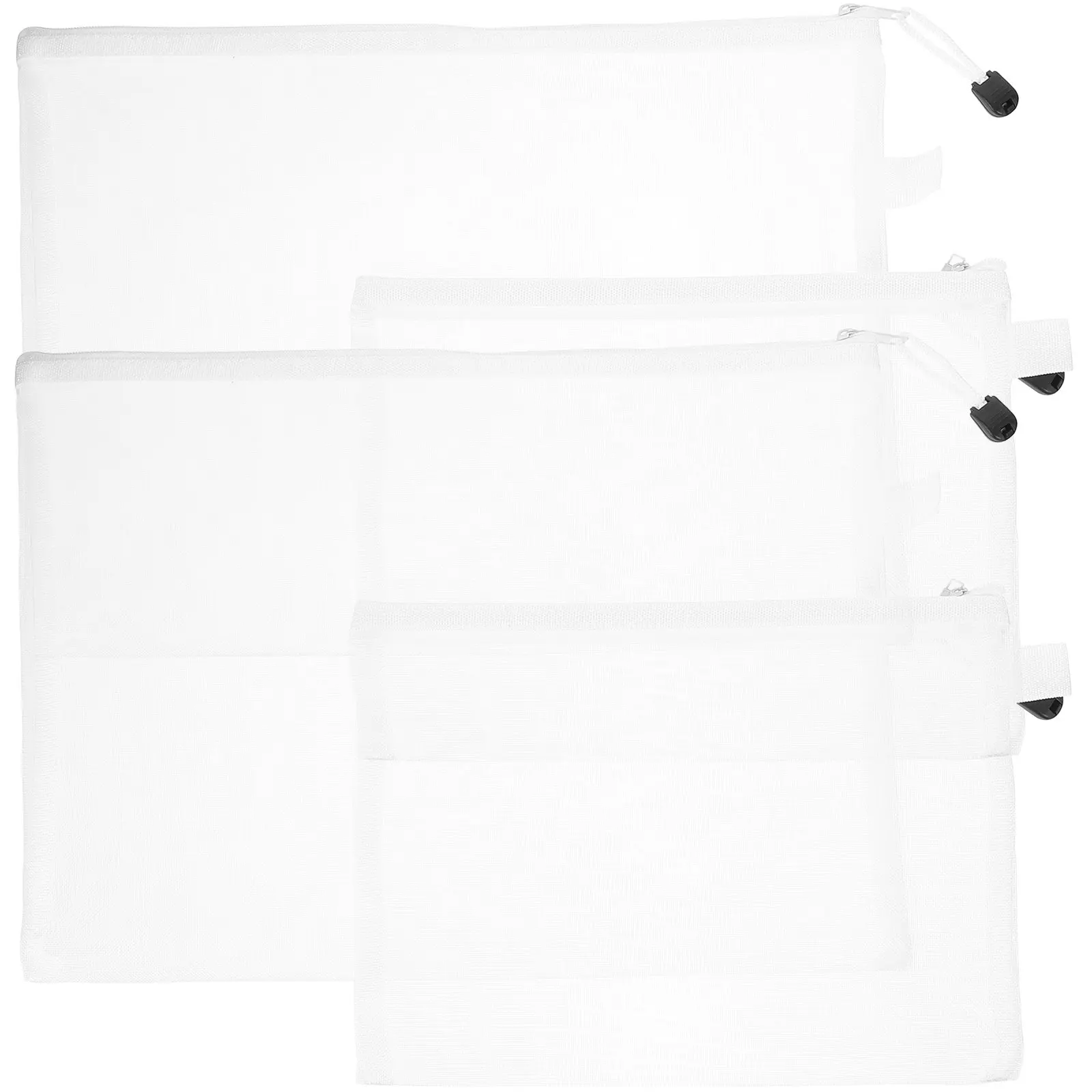 4Pcs Mesh Zipper File Pouches Clear Visibility Storage Bag for Documents Papers Cosmetics Pens Erasers Office School Organizer
