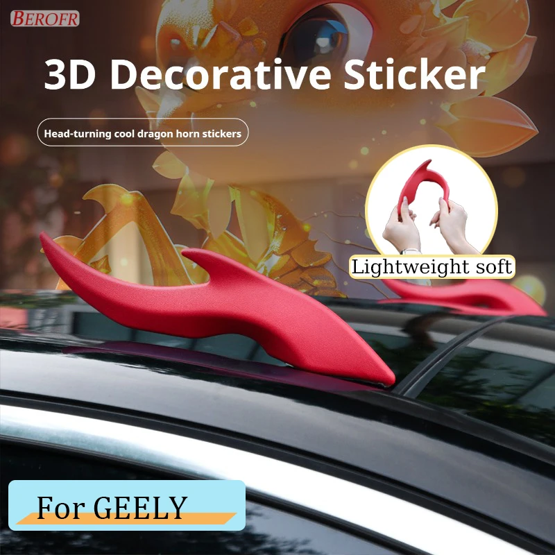 Dragon Horn 3D Stereo Car Sticker Car Roof Decoration Dragon Horn Sticker For Geely Okavango Vision Coolray Atlas Tugella