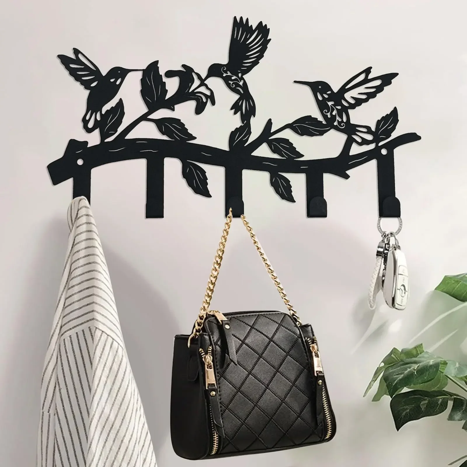 Bird Coat Hooks Wall Art Decor- Metal Bird Hangers and Key Holder-Animal Theme Hooks Sweet Home Decor for  Living Room