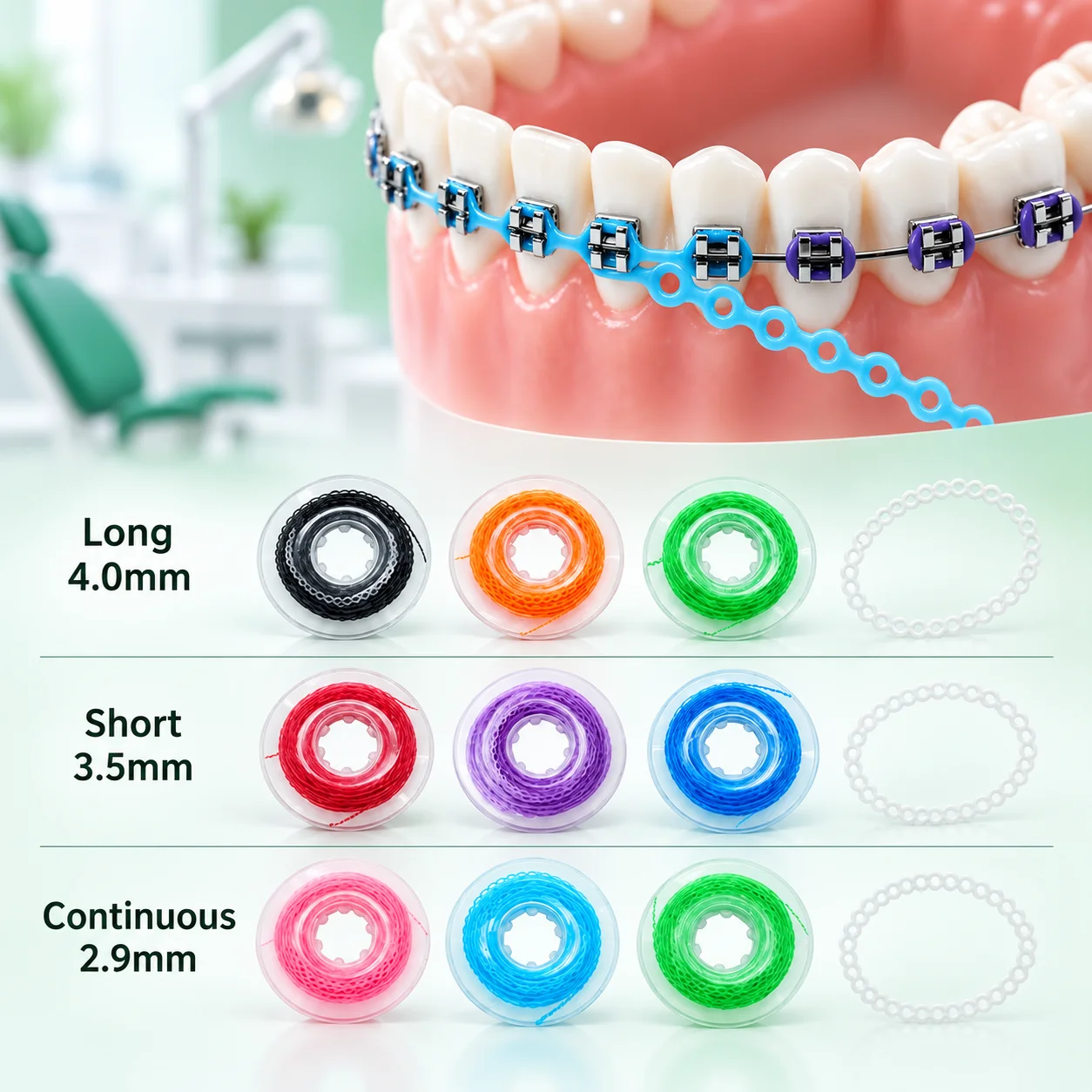 Colored High Elastic Orthodontic Power Chain Short & Long Continuous Dental Elastic Chains for Teeth Straightening Dental Braces