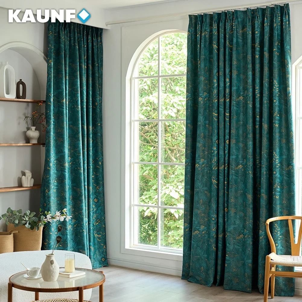 Luxury Dark Green Floral Print Blackout Curtains for Living Room Vintage Botanical Pattern Window Drapes Size Custom